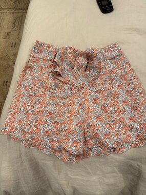 High-Waist Floral Paperbag Shorts in Coral Multi